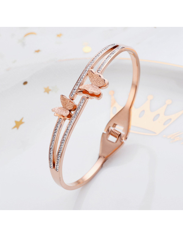 Jewels Galaxy Stainless Steel Rose Gold Plated Butterfly inspired American Diamond Studded Bracelet