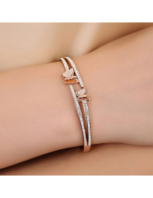 Jewels Galaxy Stainless Steel Rose Gold Plated Butterfly inspired American Diamond Studded Bracelet