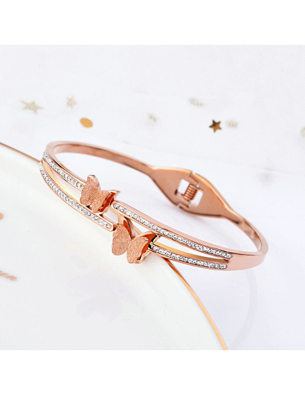 Jewels Galaxy Stainless Steel Rose Gold Plated Butterfly inspired American Diamond Studded Bracelet