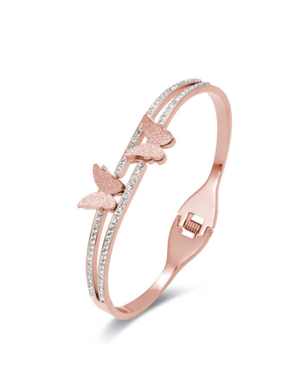 Jewels Galaxy Stainless Steel Rose Gold Plated Butterfly inspired American Diamond Studded Bracelet