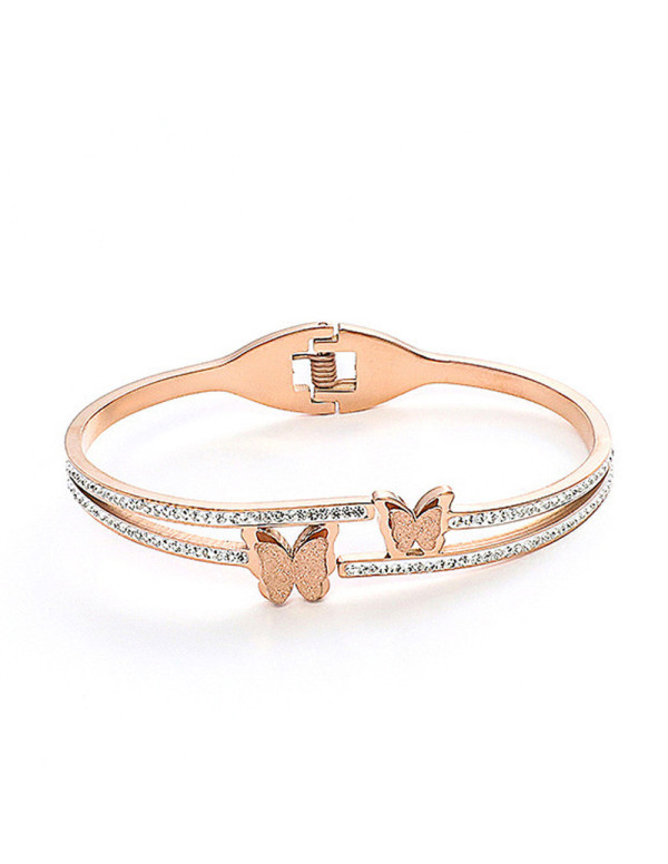 Jewels Galaxy Stainless Steel Rose Gold Plated Butterfly inspired American Diamond Studded Bracelet