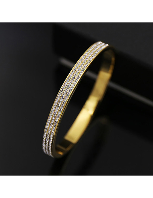 Jewels Galaxy Stainless Steel Gold Plated Triple Lines American Diamond Studded Contemporary Bracelet