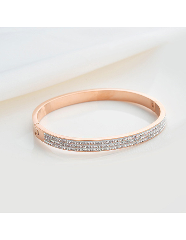 Jewels Galaxy Stainless Steel Rose Gold Plated Triple Lines American Diamond Studded Contemporary Bracelet