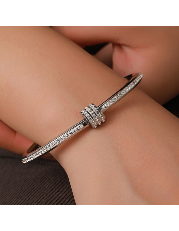 Jewels Galaxy Stainless Steel Silver Plated American Diamond Studded Bangle Style Bracelet