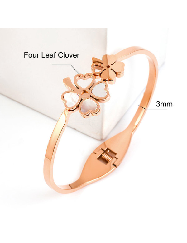 Jewels Galaxy Stainless Steel Rose Gold Plated Mother Of Pearls Dual Flower Openable Floral Bracelet