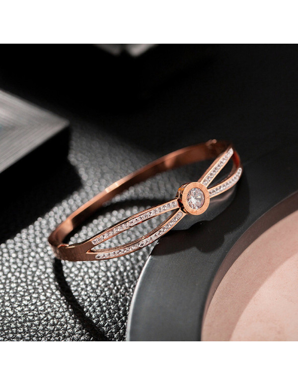 Jewels Galaxy Stainless Steel Rose Gold Plated Roman Numerals American Diamond Studded Bracelet