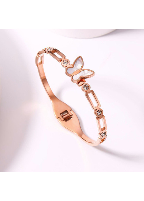 Jewels Galaxy Stainless Steel Rose Gold Plated Butterfly inspired Mother Of Pearls Contemporary Bracelet