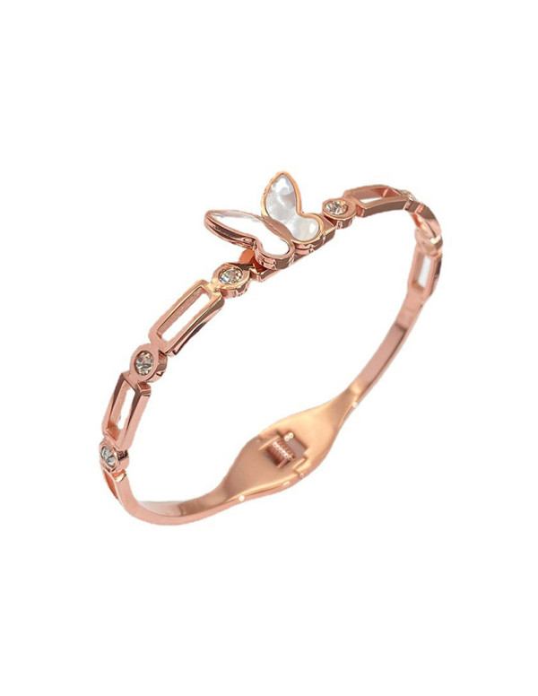 Jewels Galaxy Stainless Steel Rose Gold Plated Butterfly inspired Mother Of Pearls Contemporary Bracelet