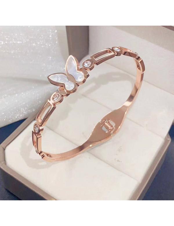 Jewels Galaxy Stainless Steel Rose Gold Plated Butterfly inspired Mother Of Pearls Contemporary Bracelet