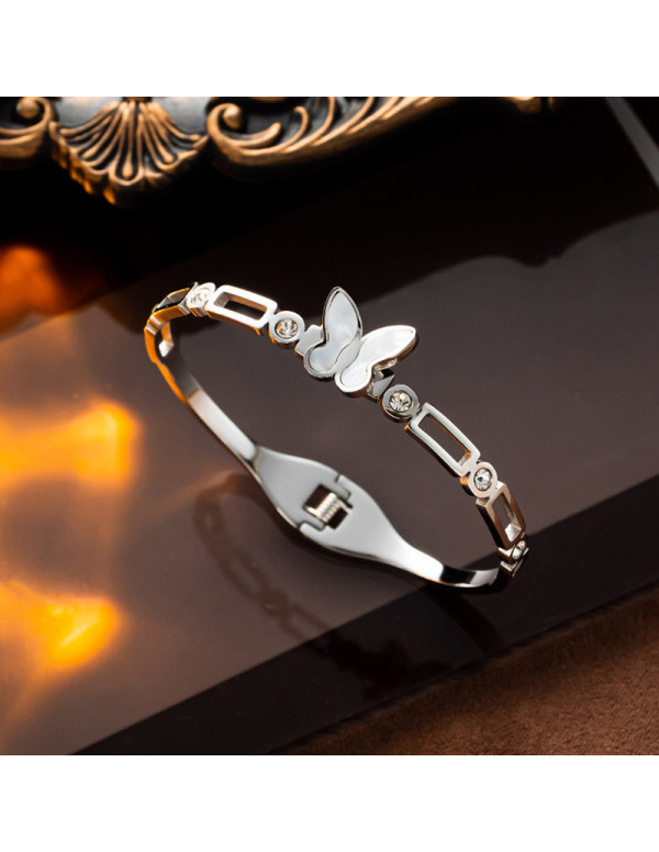 Jewels Galaxy Stainless Steel Silver Plated Butterfly inspired Mother Of Pearls Contemporary Bracelet