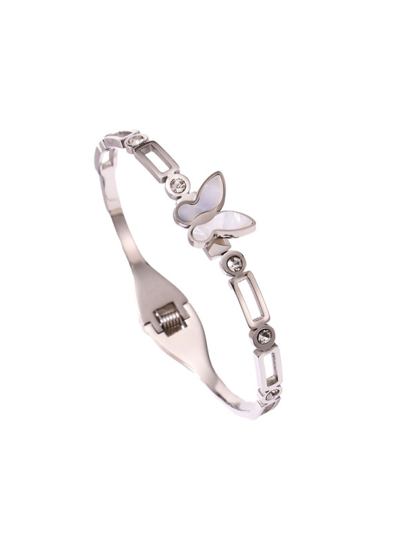 Jewels Galaxy Stainless Steel Silver Plated Butterfly inspired Mother Of Pearls Contemporary Bracelet