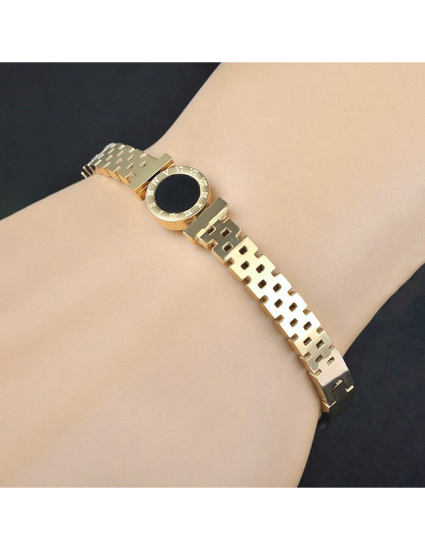 Jewels Galaxy Stainless Steel Gold Plated Roman numerals Zig Zag Style Contemporary Bracelet