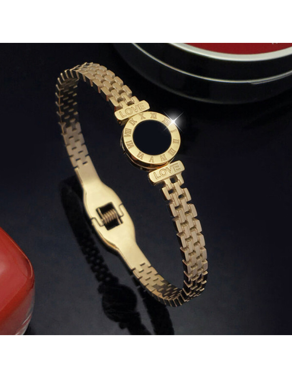 Jewels Galaxy Stainless Steel Gold Plated Roman numerals Zig Zag Style Contemporary Bracelet