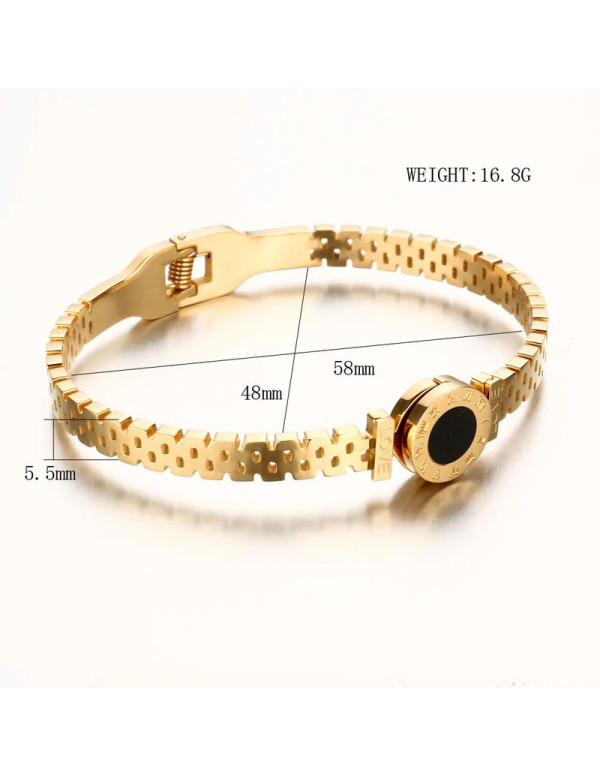 Jewels Galaxy Stainless Steel Gold Plated Roman numerals Zig Zag Style Contemporary Bracelet