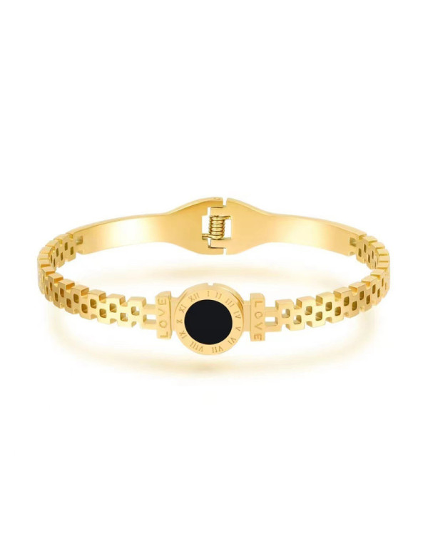 Jewels Galaxy Stainless Steel Gold Plated Roman numerals Zig Zag Style Contemporary Bracelet