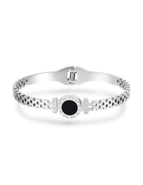 Jewels Galaxy Stainless Steel Silver Plated Roman numerals Zig Zag Style Contemporary Bracelet