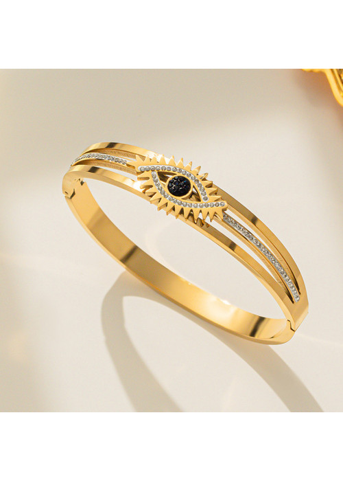 Jewels Galaxy Stainless Steel Gold Plated American Diamond Studded Evil Eye Bracelet