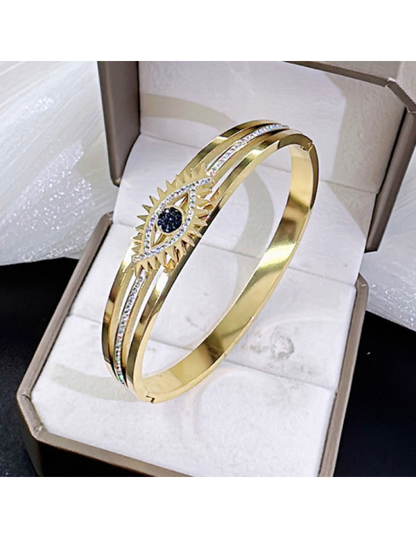 Jewels Galaxy Stainless Steel Gold Plated American Diamond Studded Evil Eye Bracelet