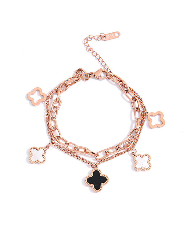 Jewels Galaxy Stainless Steel Rose Gold Plated Mother Of Pearls Clover inspired Irish Design Wraparound Bracelet