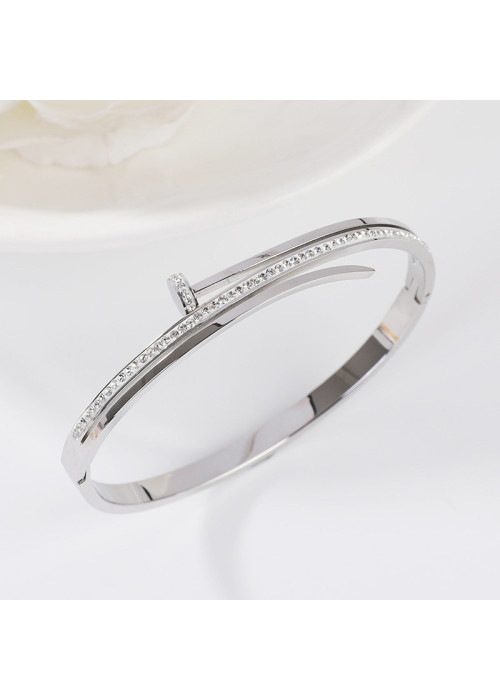 Jewels Galaxy Stainless Steel Silver Plated American Diamond Studded Nail inspired Bracelet