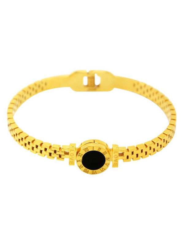 Jewels Galaxy Stainless Steel Gold Plated Roman numerals Zig Zag Style Contemporary Bracelet