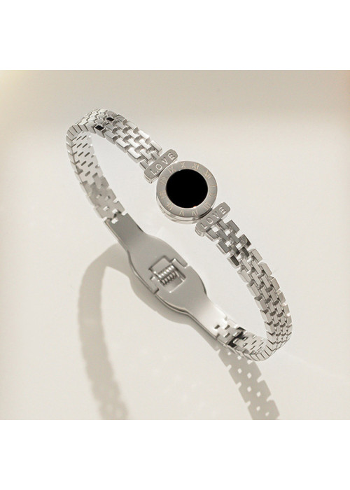 Jewels Galaxy Stainless Steel Silver Plated Roman numerals Zig Zag Style Contemporary Bracelet