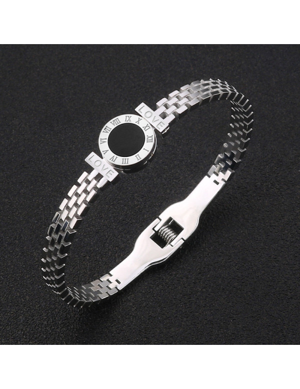 Jewels Galaxy Stainless Steel Silver Plated Roman numerals Zig Zag Style Contemporary Bracelet