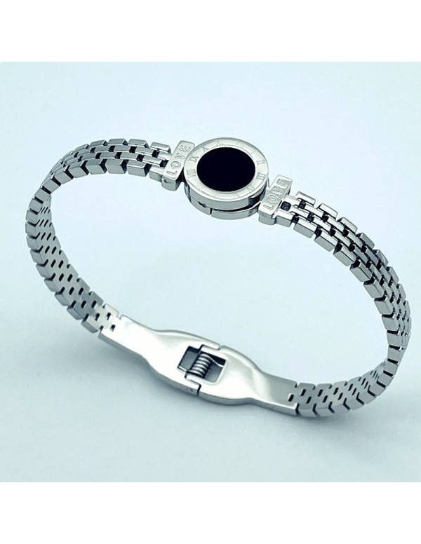 Jewels Galaxy Stainless Steel Silver Plated Roman numerals Zig Zag Style Contemporary Bracelet