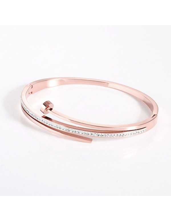 Jewels Galaxy Stainless Steel Rose Gold Plated American Diamond Studded Nail inspired Bracelet