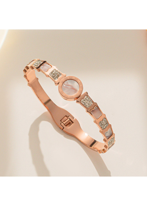 Jewels Galaxy Stainless Steel Rose Gold Plated Mother Of Pearl Roman Numerals AD Studded Bracelet