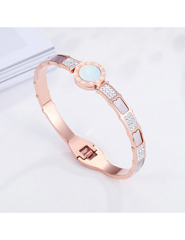 Jewels Galaxy Stainless Steel Rose Gold Plated Mother Of Pearl Roman Numerals AD Studded Bracelet