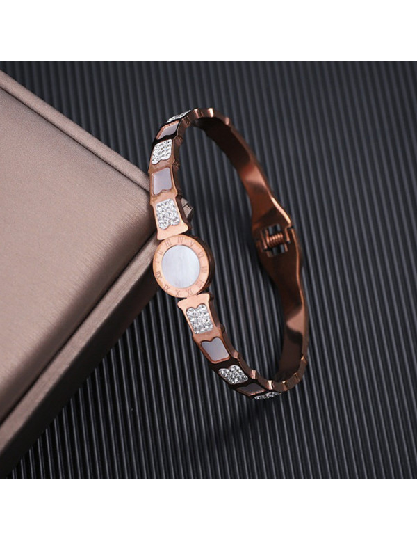 Jewels Galaxy Stainless Steel Rose Gold Plated Mother Of Pearl Roman Numerals AD Studded Bracelet