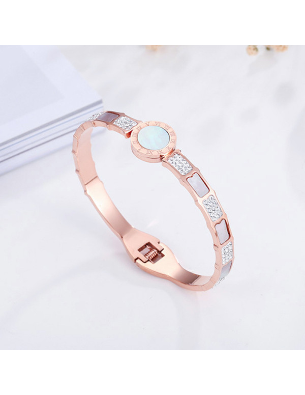 Jewels Galaxy Stainless Steel Rose Gold Plated Mother Of Pearl Roman Numerals AD Studded Bracelet