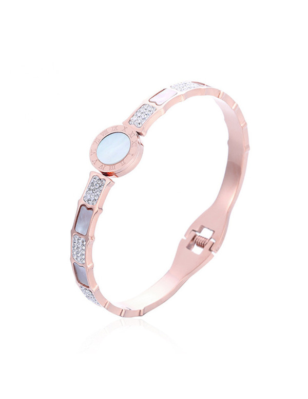 Jewels Galaxy Stainless Steel Rose Gold Plated Mother Of Pearl Roman Numerals AD Studded Bracelet