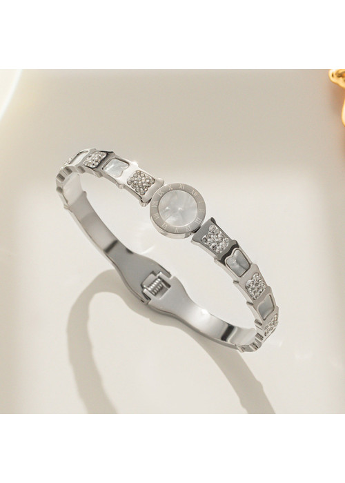 Jewels Galaxy Stainless Steel Silver Plated Mother Of Pearl Roman Numerals AD Studded Bracelet