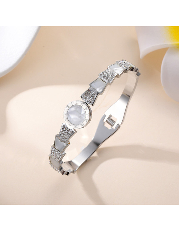 Jewels Galaxy Stainless Steel Silver Plated Mother Of Pearl Roman Numerals AD Studded Bracelet