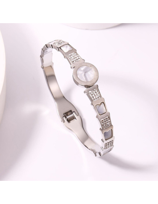 Jewels Galaxy Stainless Steel Silver Plated Mother Of Pearl Roman Numerals AD Studded Bracelet