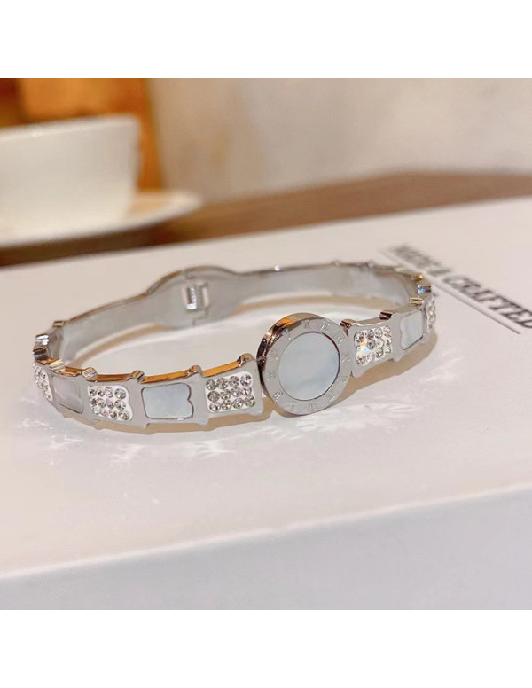 Jewels Galaxy Stainless Steel Silver Plated Mother Of Pearl Roman Numerals AD Studded Bracelet