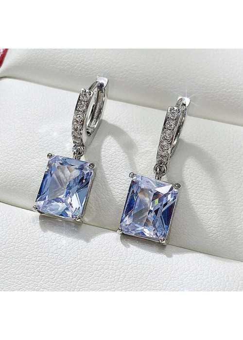 Jewels Galaxy Silver Plated Rectangular American Diamond Studded Crushed Ice Cut Drop Earrings