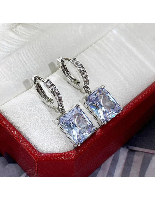 Jewels Galaxy Silver Plated Rectangular American Diamond Studded Crushed Ice Cut Drop Earrings