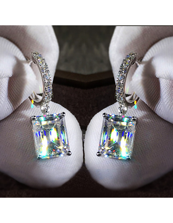 Jewels Galaxy Silver Plated Rectangular American Diamond Studded Crushed Ice Cut Drop Earrings