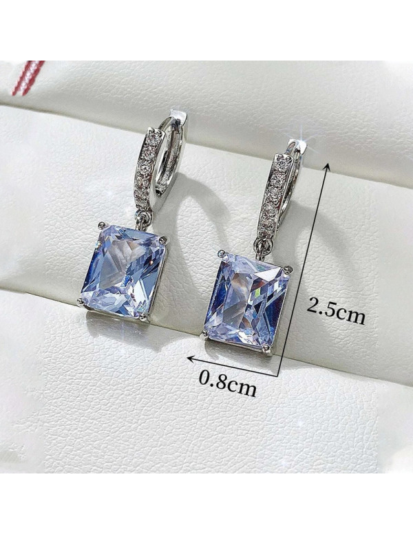 Jewels Galaxy Silver Plated Rectangular American Diamond Studded Crushed Ice Cut Drop Earrings