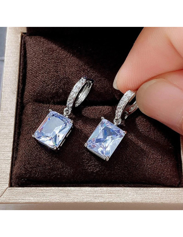 Jewels Galaxy Silver Plated Rectangular American Diamond Studded Crushed Ice Cut Drop Earrings