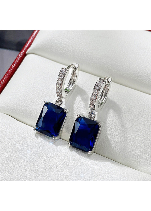 Jewels Galaxy Silver Plated Navy Blue Rectangular AD Studded Crushed Ice Cut Drop Earrings