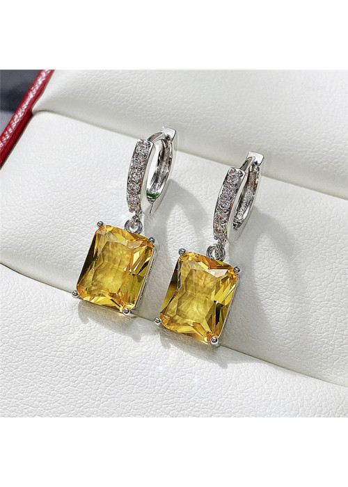 Jewels Galaxy Silver Plated Yellow Rectangular AD Studded Crushed Ice Cut Drop Earrings