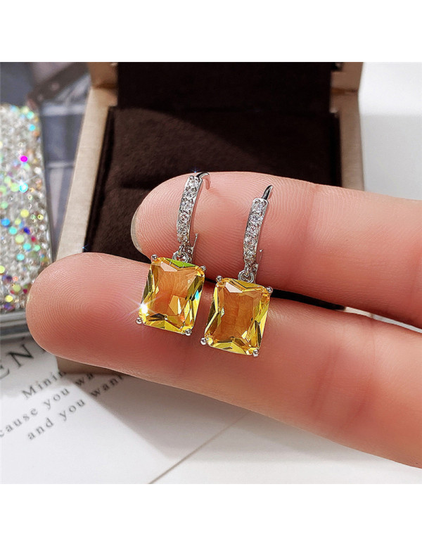 Jewels Galaxy Silver Plated Yellow Rectangular AD Studded Crushed Ice Cut Drop Earrings