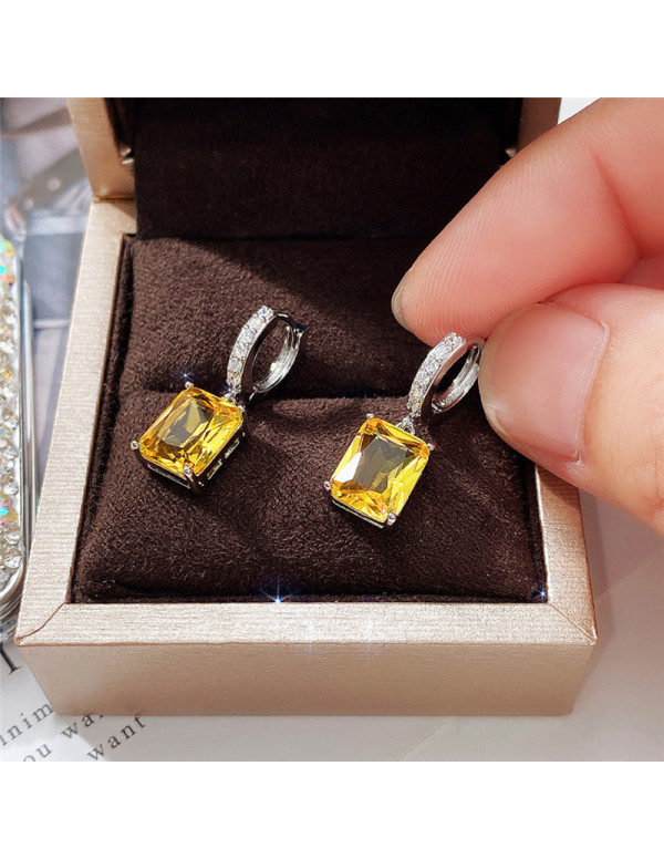 Jewels Galaxy Silver Plated Yellow Rectangular AD Studded Crushed Ice Cut Drop Earrings