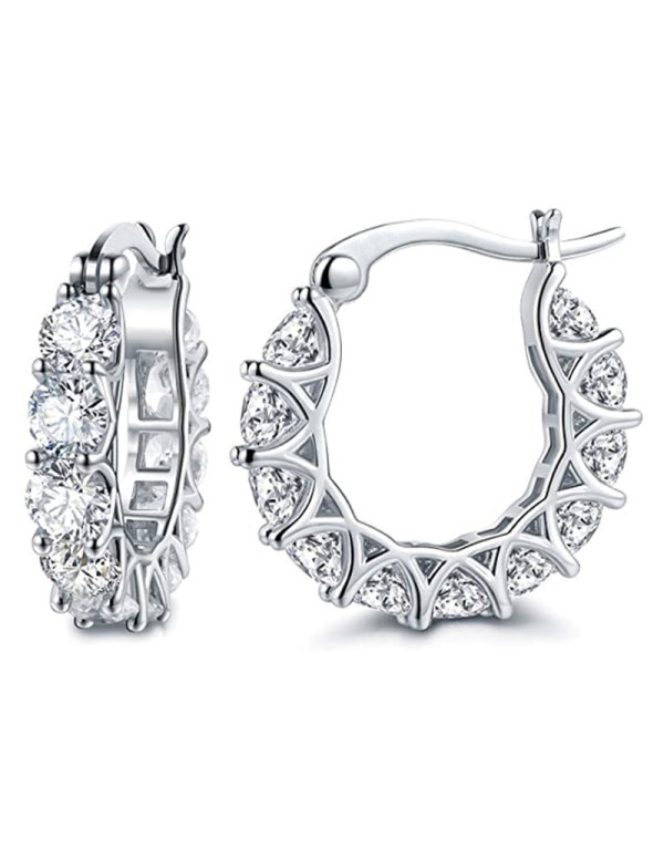 Jewels Galaxy Silver Plated American Diamond Studded Contemporary Hoop Earrings