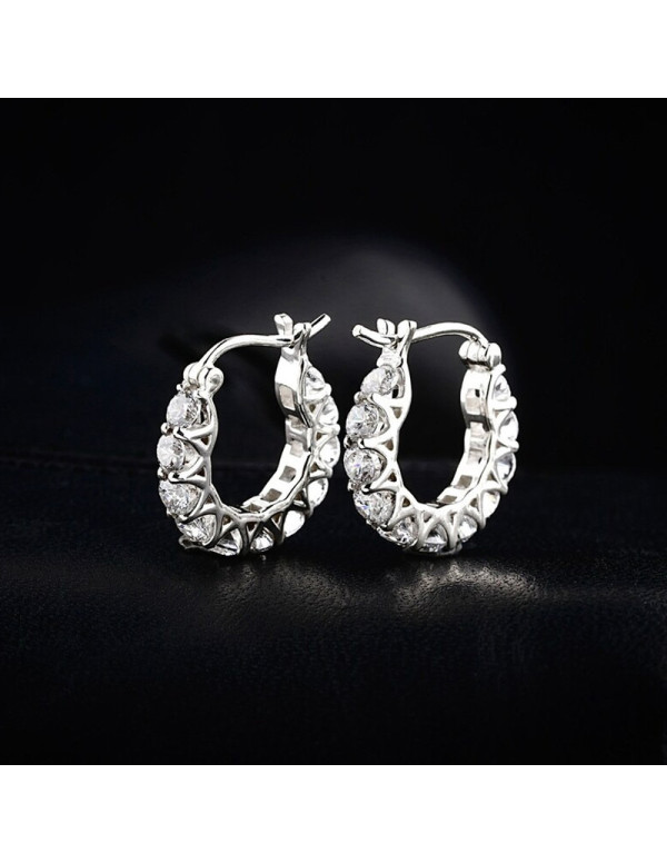 Jewels Galaxy Silver Plated American Diamond Studded Contemporary Hoop Earrings