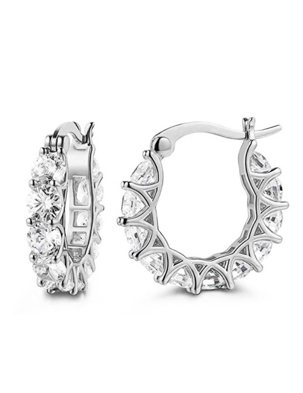 Jewels Galaxy Silver Plated American Diamond Studded Contemporary Hoop Earrings